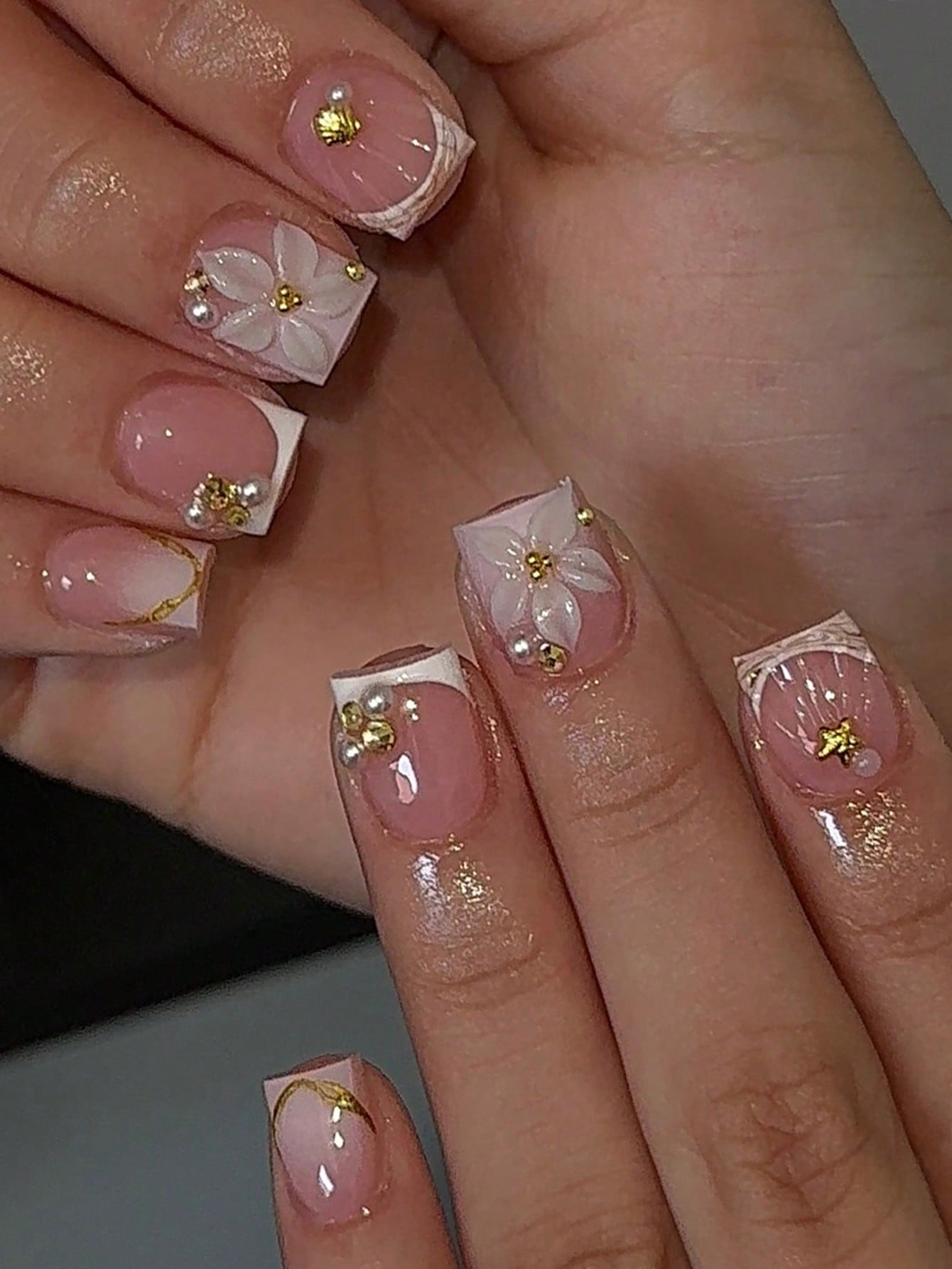 Nail Art Y2K - 24 Uñas Postizas Acrílicas Cortas Cuadradas