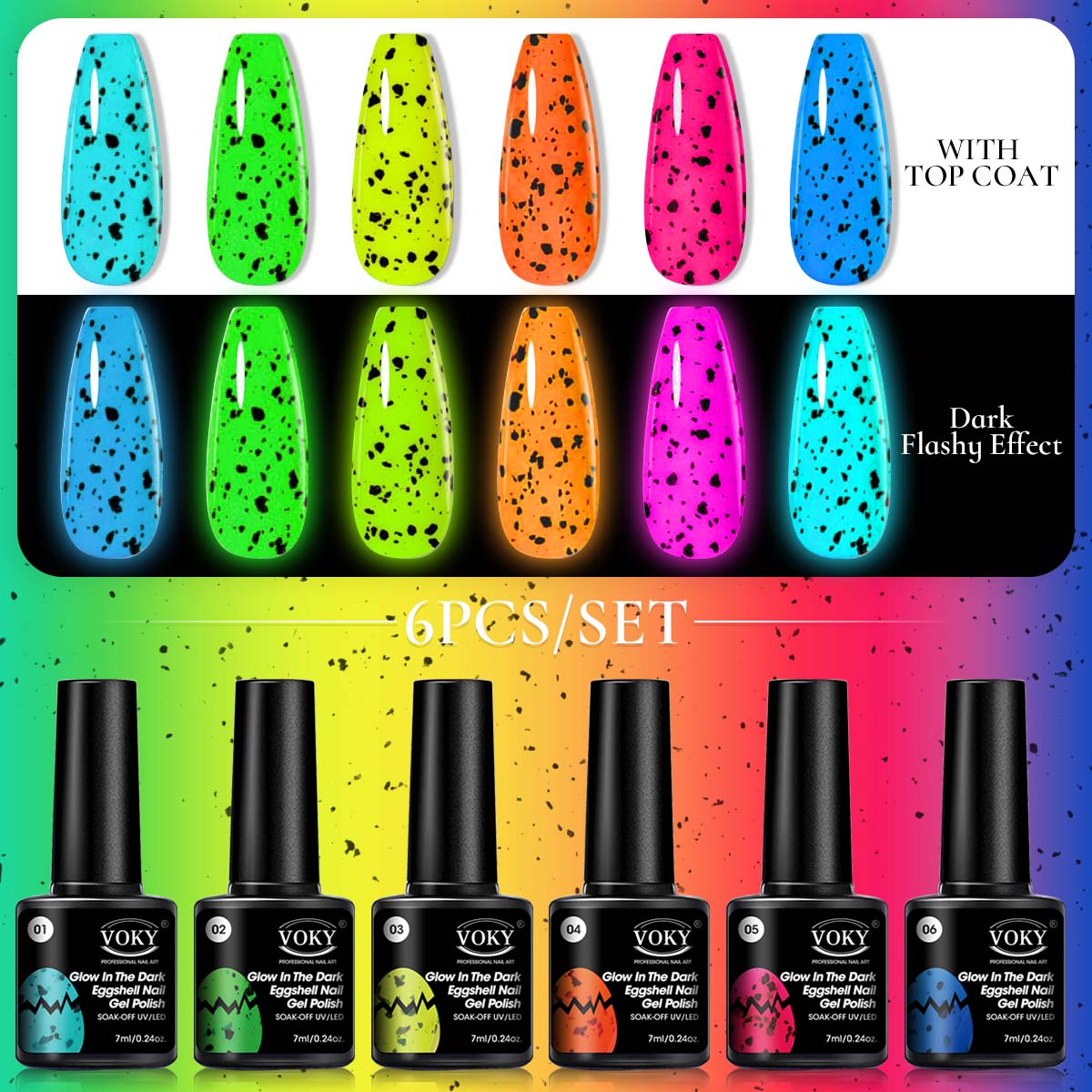 Nail Art Queen - VOKY 6 unids/set fluorescente que brilla